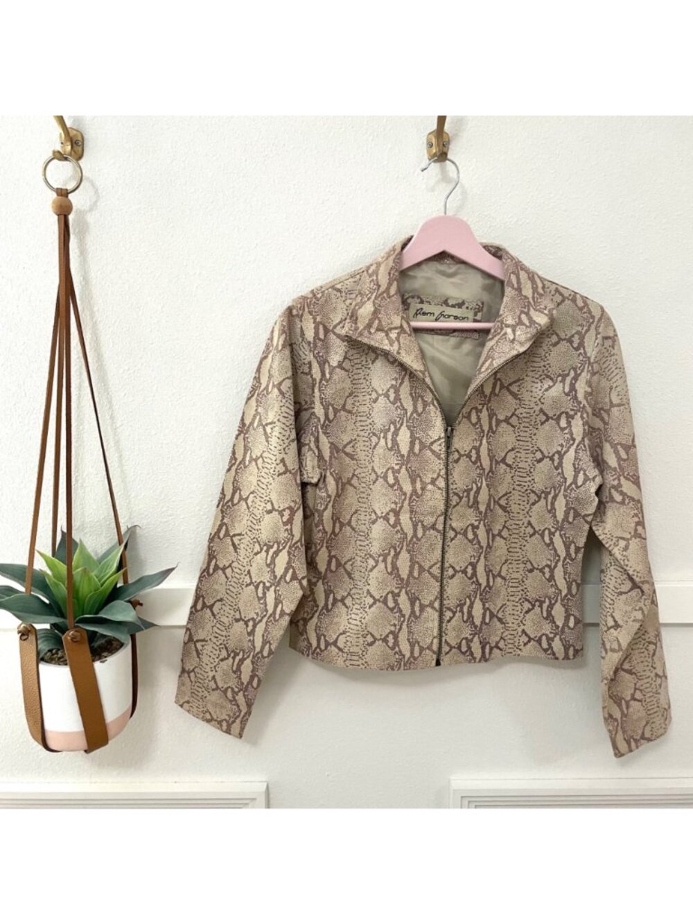 Y2K Vintage Rem Garson Leather Snakeskin Tan Jacket Size S Animal Print - Picture 2 of 6